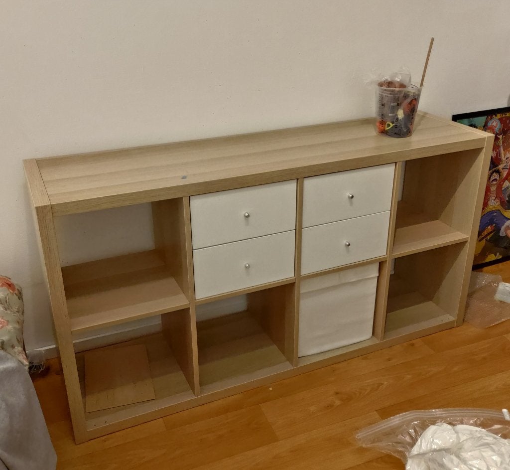 Wood cube storage shelf with drawer Boekenkast met laden, Ophalen, Met plank(en), Gebruikt, 100 tot 150 cm