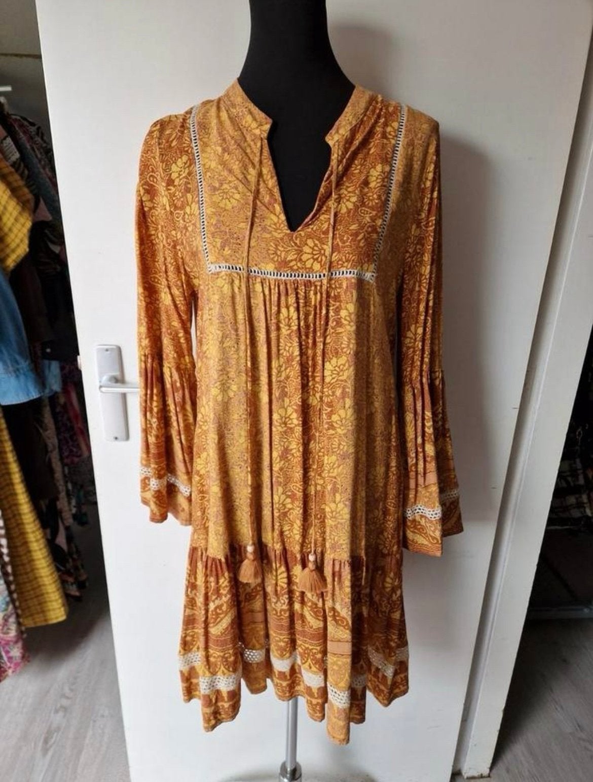 Ibiza Boho Jurk M/L - Beige Bruin Gouden Bohemian Zomerjurk, Kleding | Dames, Jurken, Maat 38/40 (M), Beige, Ophalen of Verzenden
