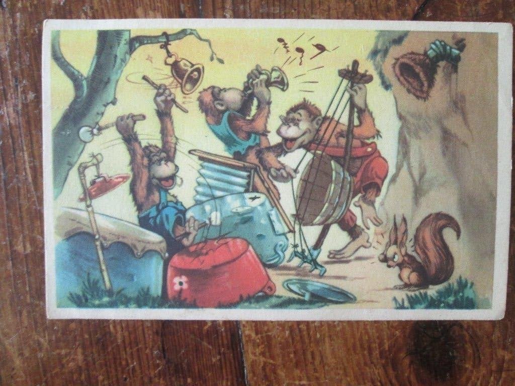 apenorkest aap apen muziek drum bas trompet humor orkest, Ophalen of Verzenden, 1940 tot 1960, Gelopen, Muziek