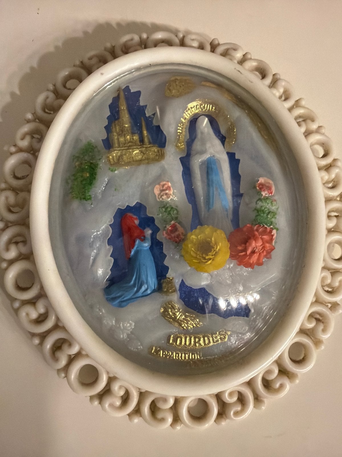 Vintage Lourdes Maria en Bernadette 3D-reliëf, Verzenden