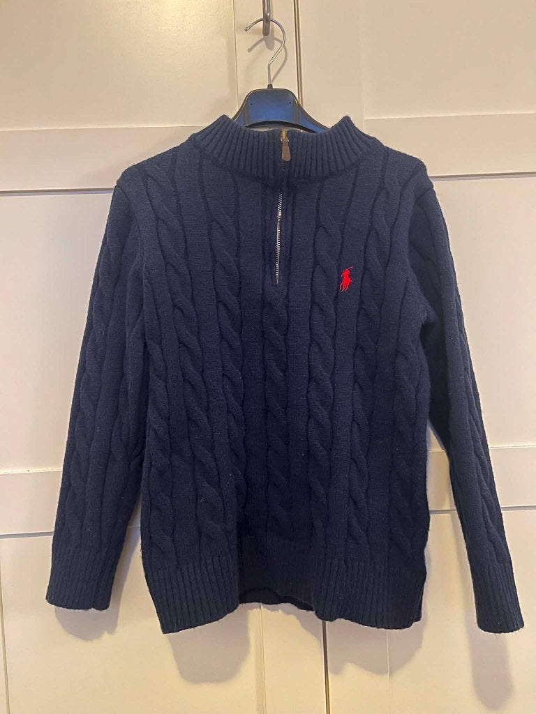 Polo Ralph Lauren kabeltrui met halve rits – donkerblauw – S, Kleding | Heren, Truien en Vesten, Blauw, Ralph Lauren, Ophalen of Verzenden