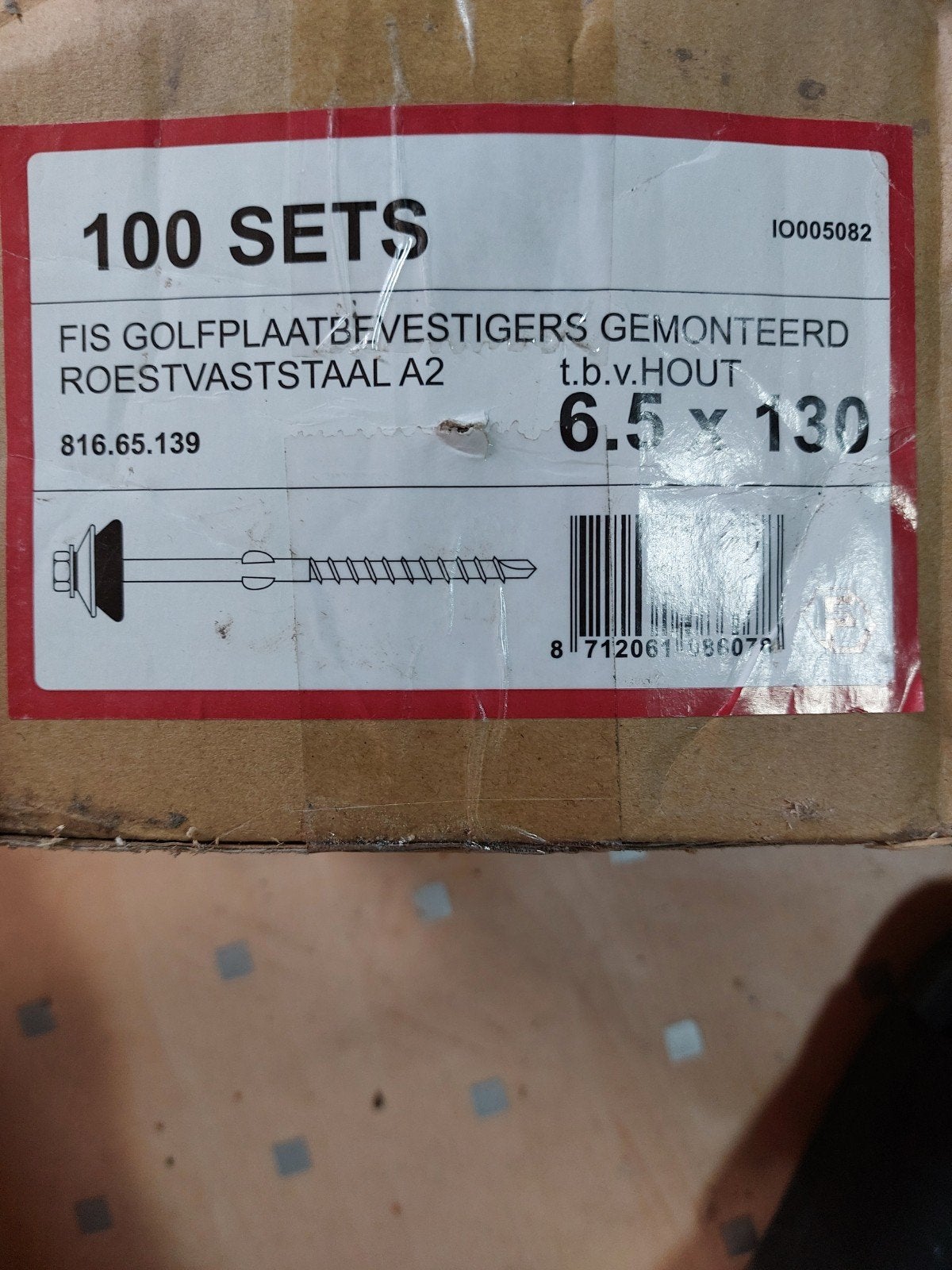 Fis Golfplaatbevestigers RVS A2 6.5x130mm 45 stuks, 100 tot 250 mm, Schroeven, Nieuw, Ophalen of Verzenden