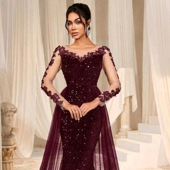 Prachtige bordeauxrode galajurk met pailletten, Kleding | Dames, Gelegenheidskleding, Ophalen, Galajurk, Maat 42/44 (L), Rood