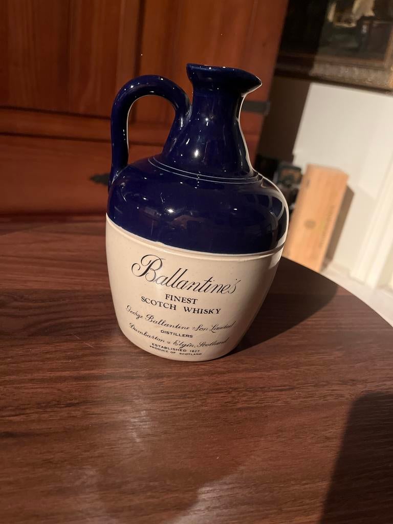 Vintage Ballantine's Whisky Kruik - Blauw/Wit Keramiek, Ophalen of Verzenden