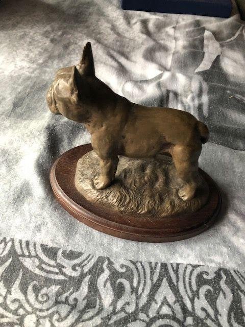 3 franse bulldoggen bulldog beelden in koud gegoten brons, Ophalen, Gebruikt, Hond of Kat, Beeldje of Figuurtje