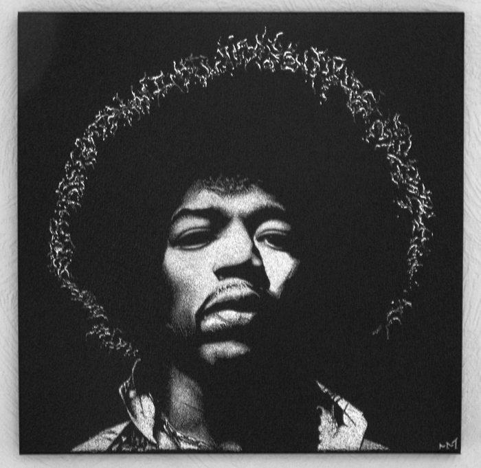 Jimi Hendrix Origineel schilderij op plaatwerk Staalgravure, Antiek en Kunst, Ophalen of Verzenden