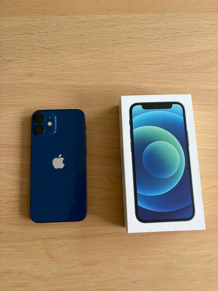 iPhone 12 mini blauw met originele doos en 4 hoesjes, Telecommunicatie, Mobiele telefoons | Apple iPhone, Ophalen, 88 %, 128 GB