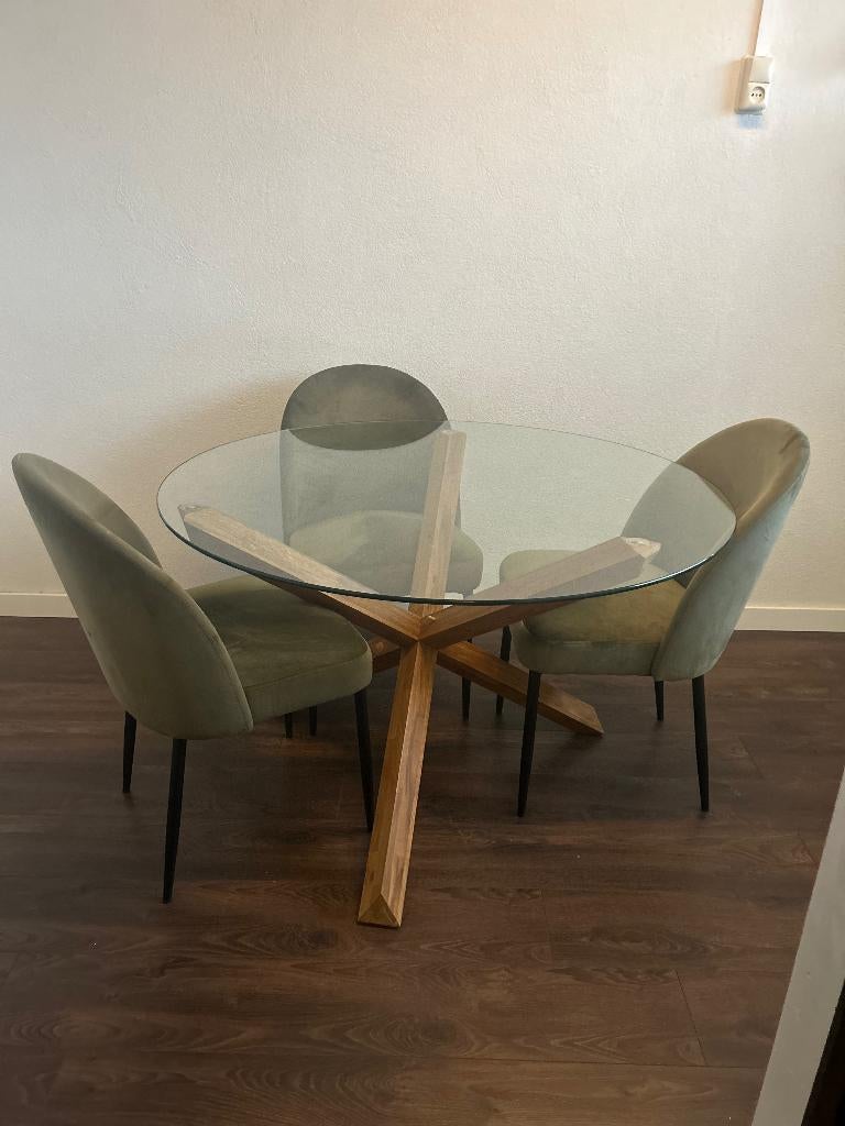 Eetstoel eetkamerstoel velvet groen suede, Ophalen, Zo goed als nieuw, Overige kleuren, Drie