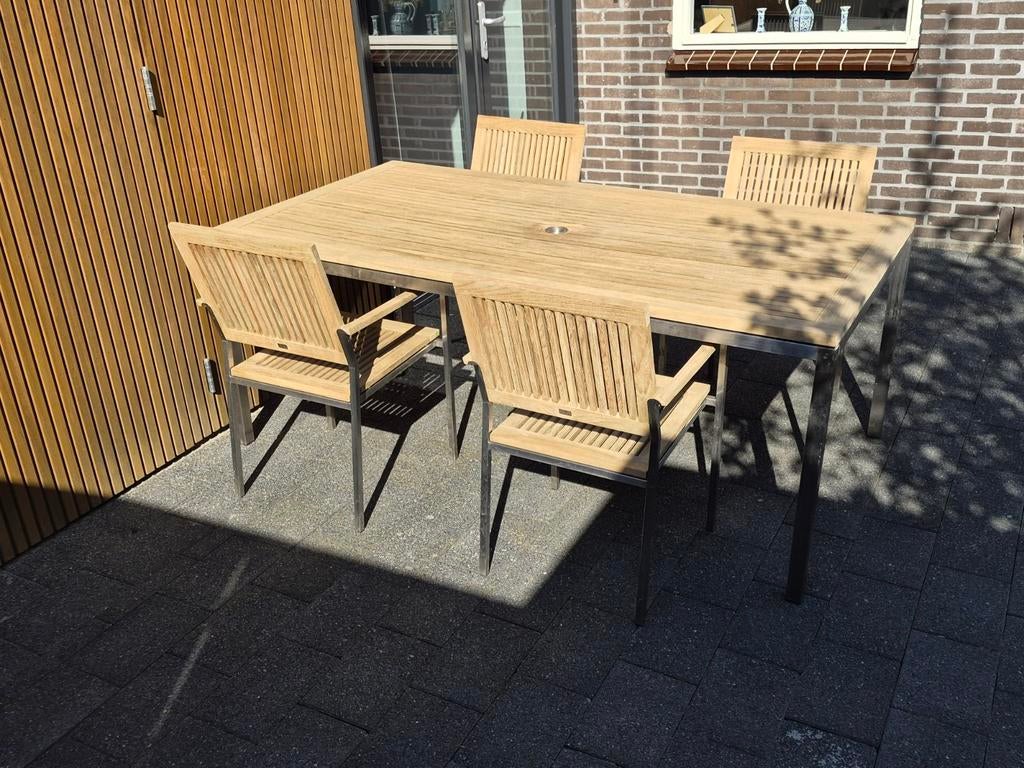 6 of 4  persoons Gloster Nexus tuinset, Tuin en Terras, Tuinsets en Loungesets, Ophalen, Gebruikt, 6 zitplaatsen, Teakhout