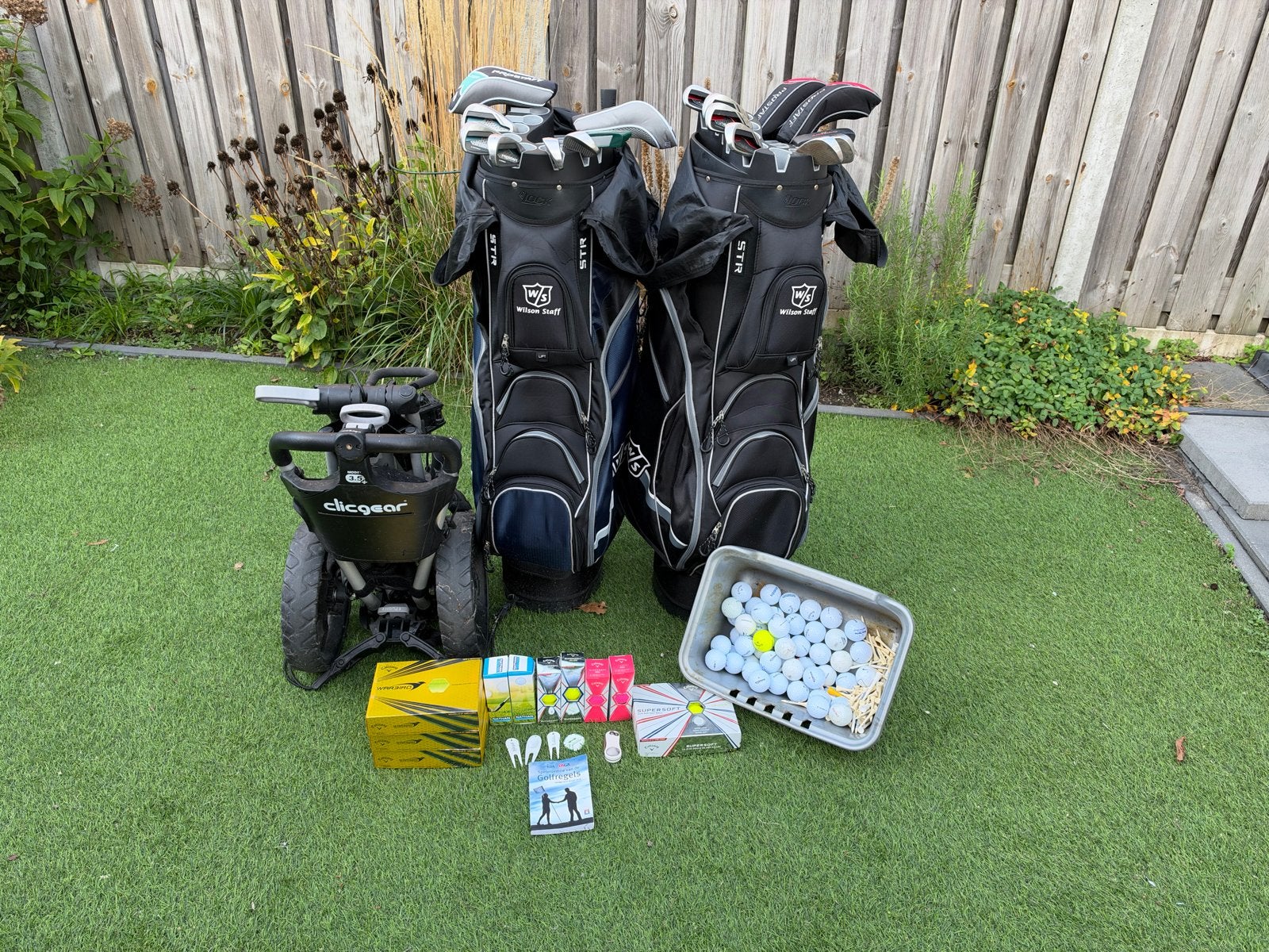 Complete golfset met tassen, trolley en accessoires, Ophalen, Gebruikt, Set, Overige merken