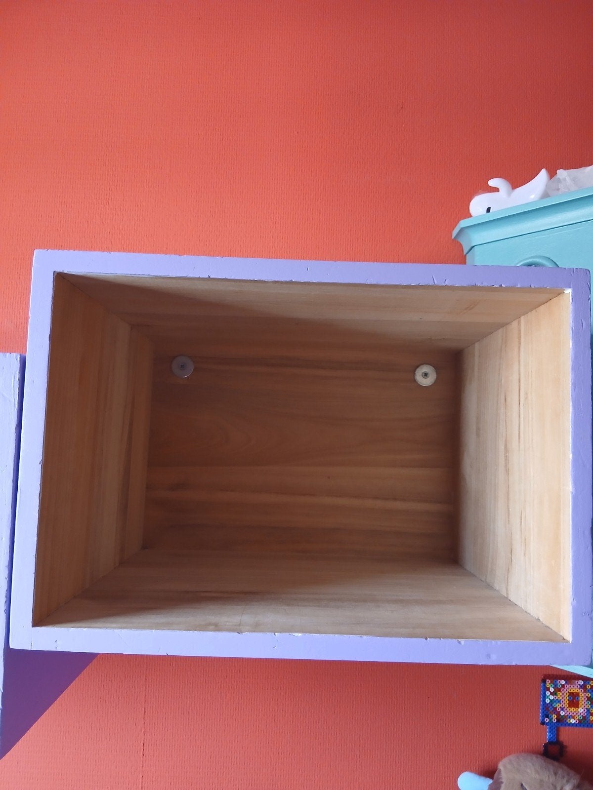 Set van 2 houten wandkubussen - paars, Huis en Inrichting, Ophalen, Met plank(en), Minder dan 50 cm, Gebruikt