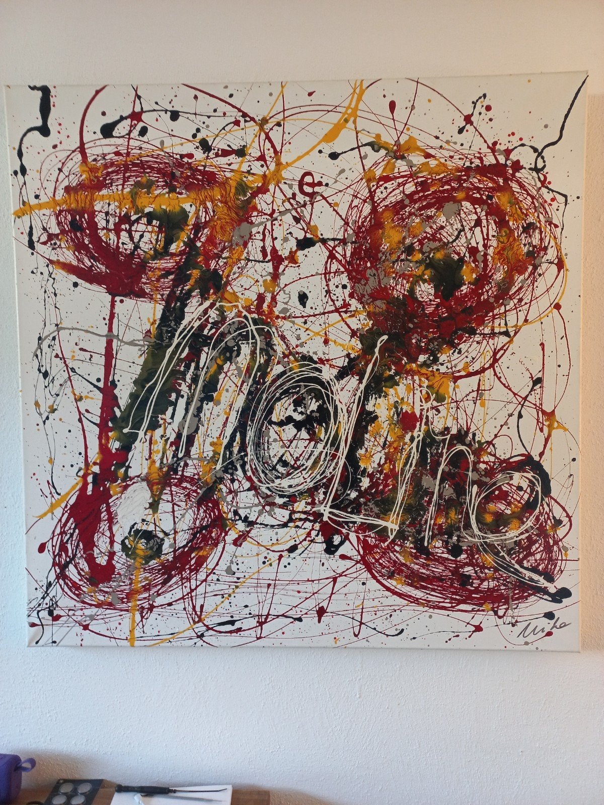Groot schilderij mix van olieverf en acrylverf  abstract, Ophalen