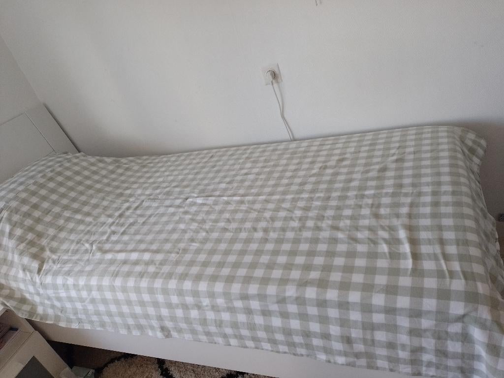Dekbedovertrek groen / wit ruit IKEA, Eenpersoons, Dekbedovertrek, Ophalen of Verzenden, Zo goed als nieuw