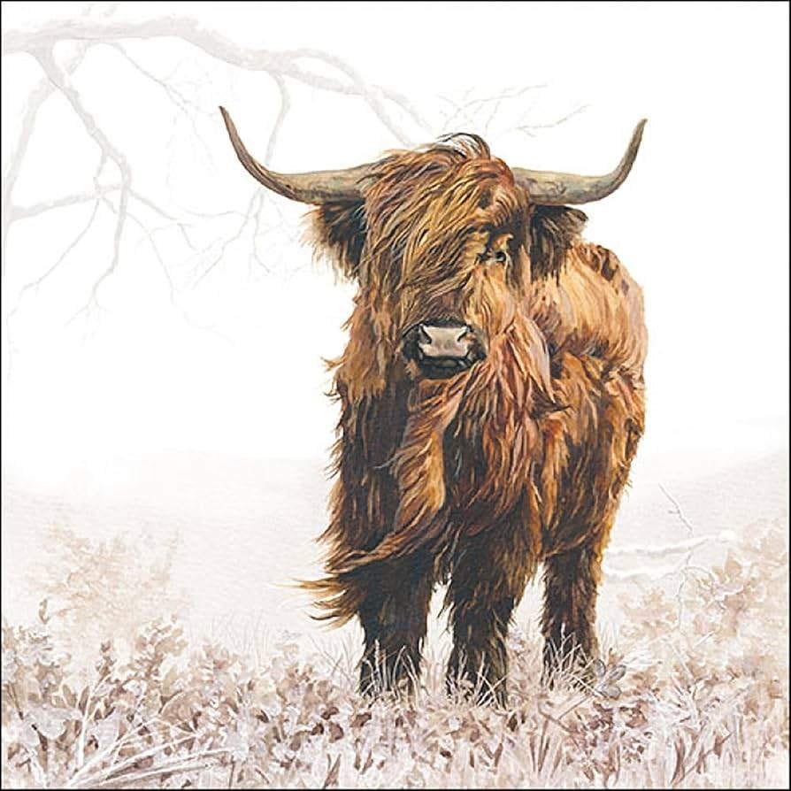 Decoupage Servet Schotse Hooglander per stuk – 33x33 cm, Dieren, Nieuw, Meerkleurig, Ophalen of Verzenden