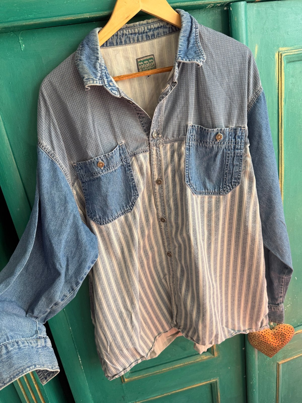 Vintage Armo Works 90s Multi-Patroon Denim Shirt L, Ophalen of Verzenden, Gedragen