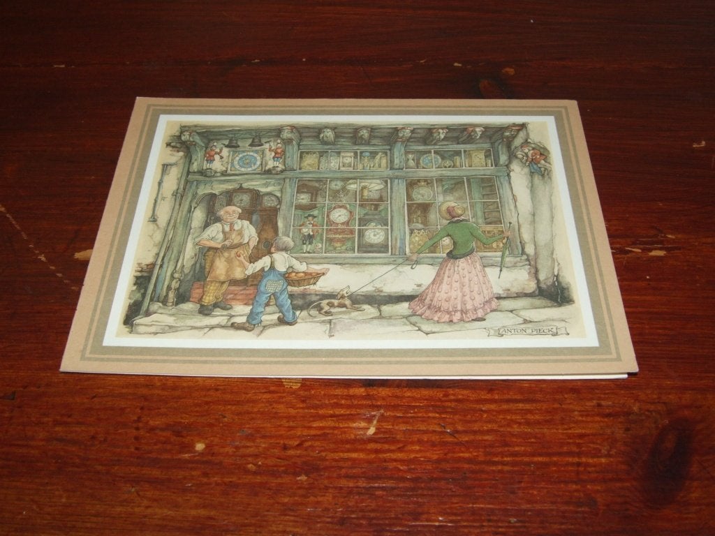 161- Anton Pieck kaart: De Klokkenmaker (ca. 11,5 x 16,5 cm), Verzamelen, 1960 tot 1980, Gebruikt, Verzenden, Prent