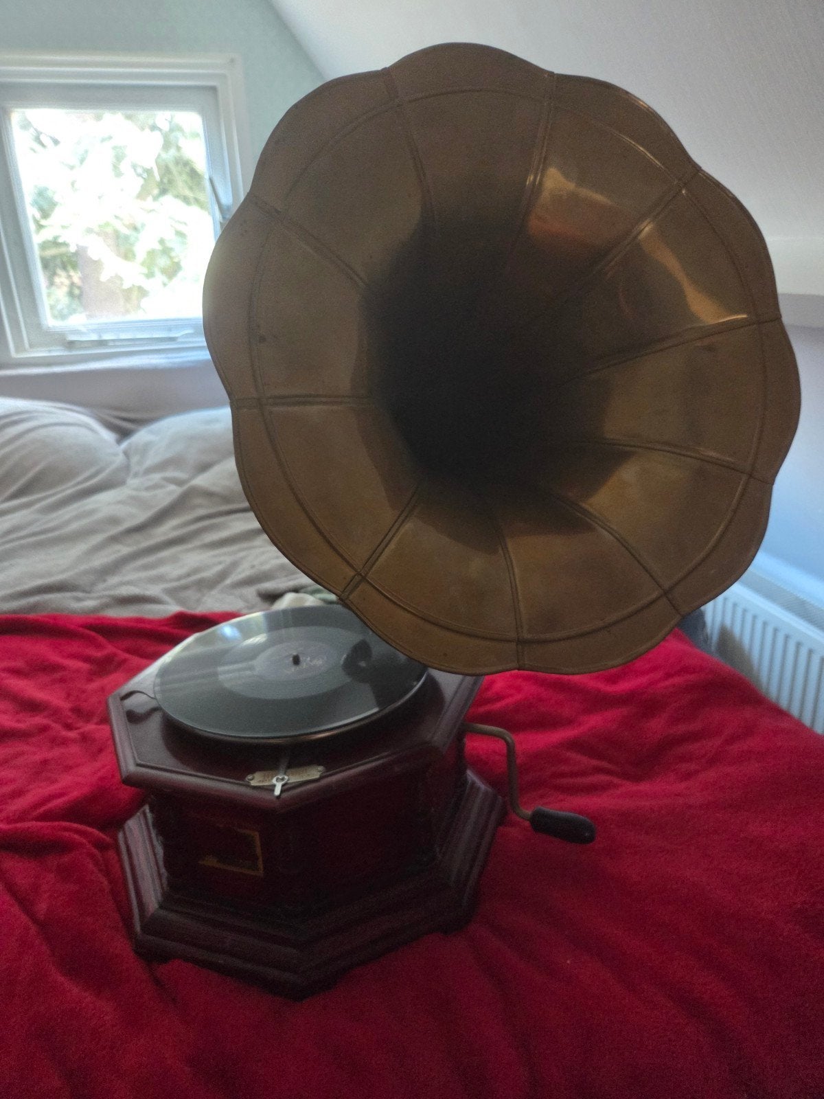 Antieke Grammofoon met Hoorn - Decoratief en Functioneel, Ophalen, Gebruikt, Platenspeler, Overige merken