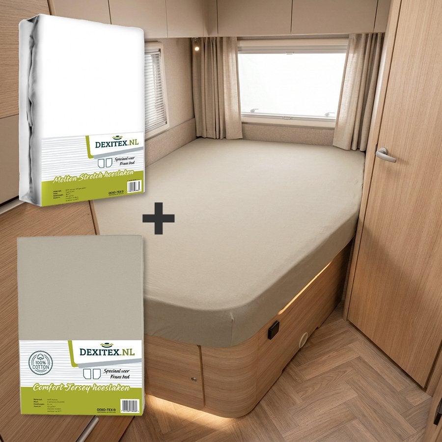 Textielpakket Frans bed - 1 hoeslaken en 1 molton - rechts -, Caravans en Kamperen, Caravan accessoires, Dexitex.nl, Verzenden
