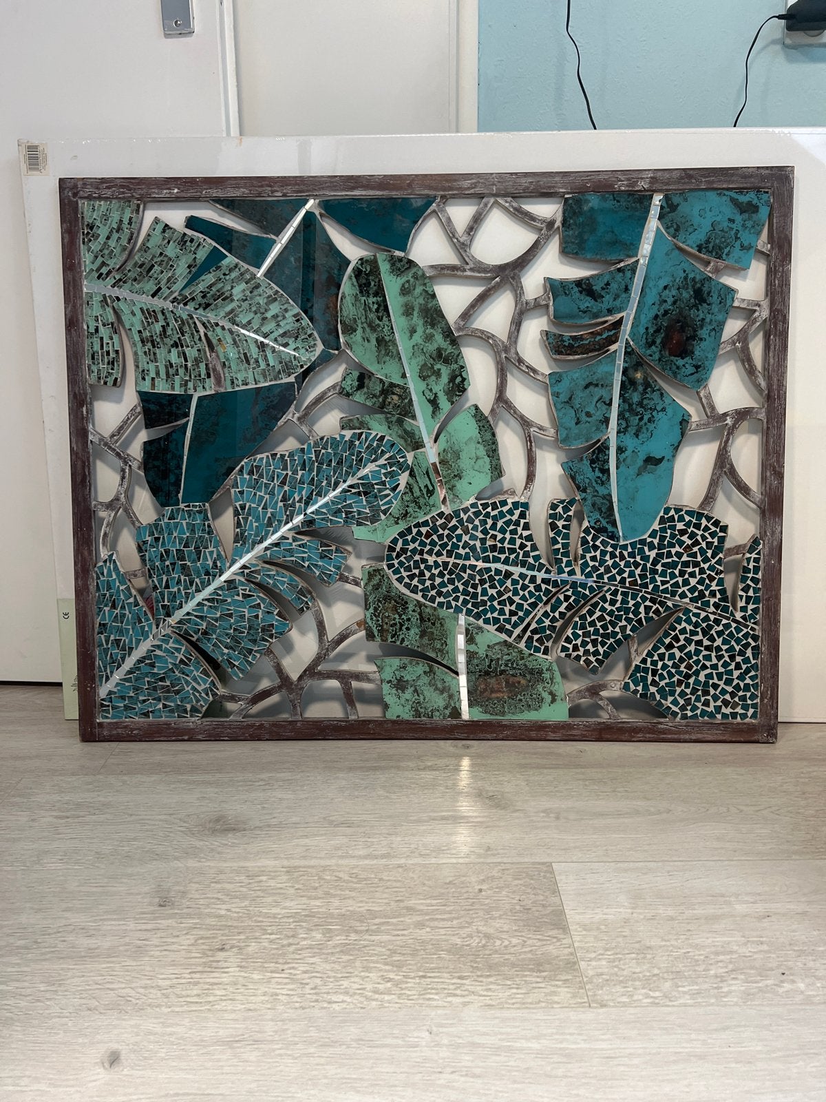 Uniek mozaïek kunstwerk met tropische bladeren, Ophalen of Verzenden