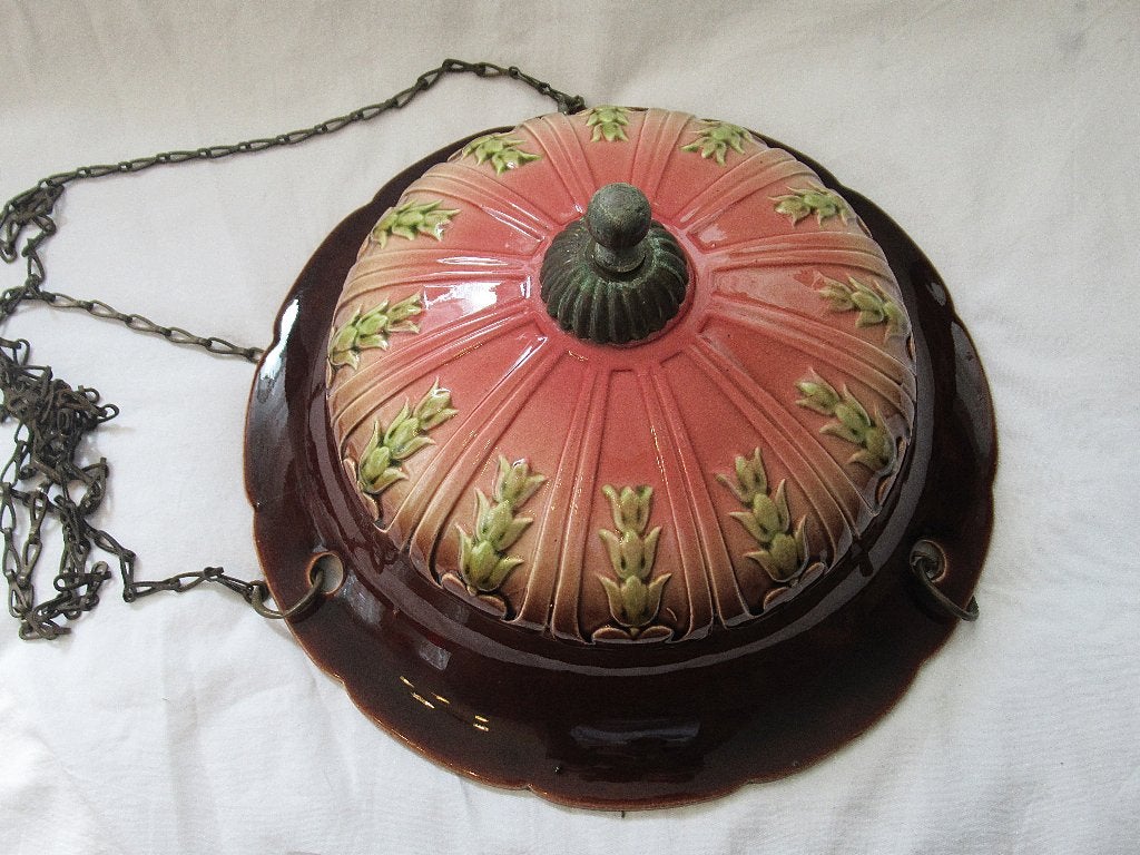 Antieke Franse Art Nouveau majolica hangende bloempot, Ophalen of Verzenden