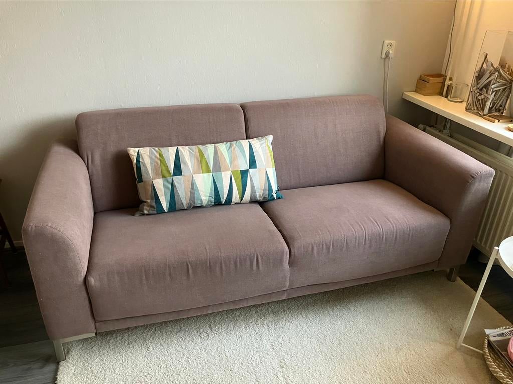 Nette Montèl bank 2,5 zits, bruin/taupe katoen/poly, zgan., Ophalen, 150 tot 200 cm, 75 tot 100 cm, Zo goed als nieuw