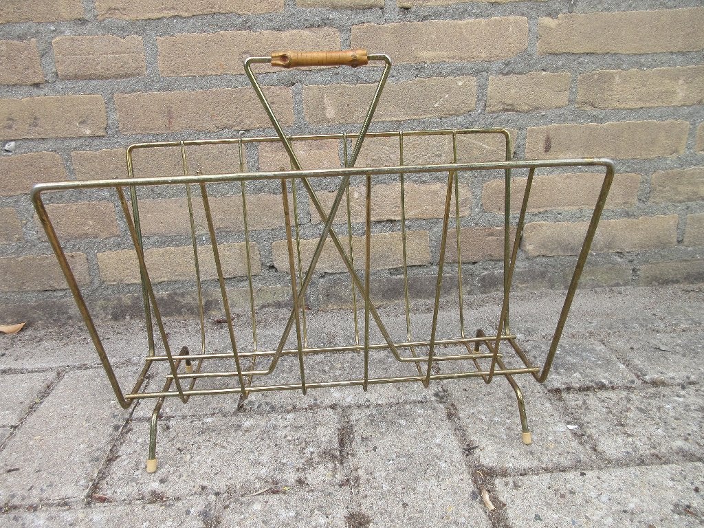Vintage goudkleurige krantenbak lektuurbak, Ophalen of Verzenden, Gebruikt