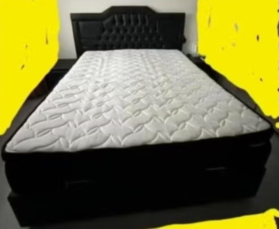 Boxspring met opbergruimte, Ophalen, Gebruikt, Zwart, Tweepersoons