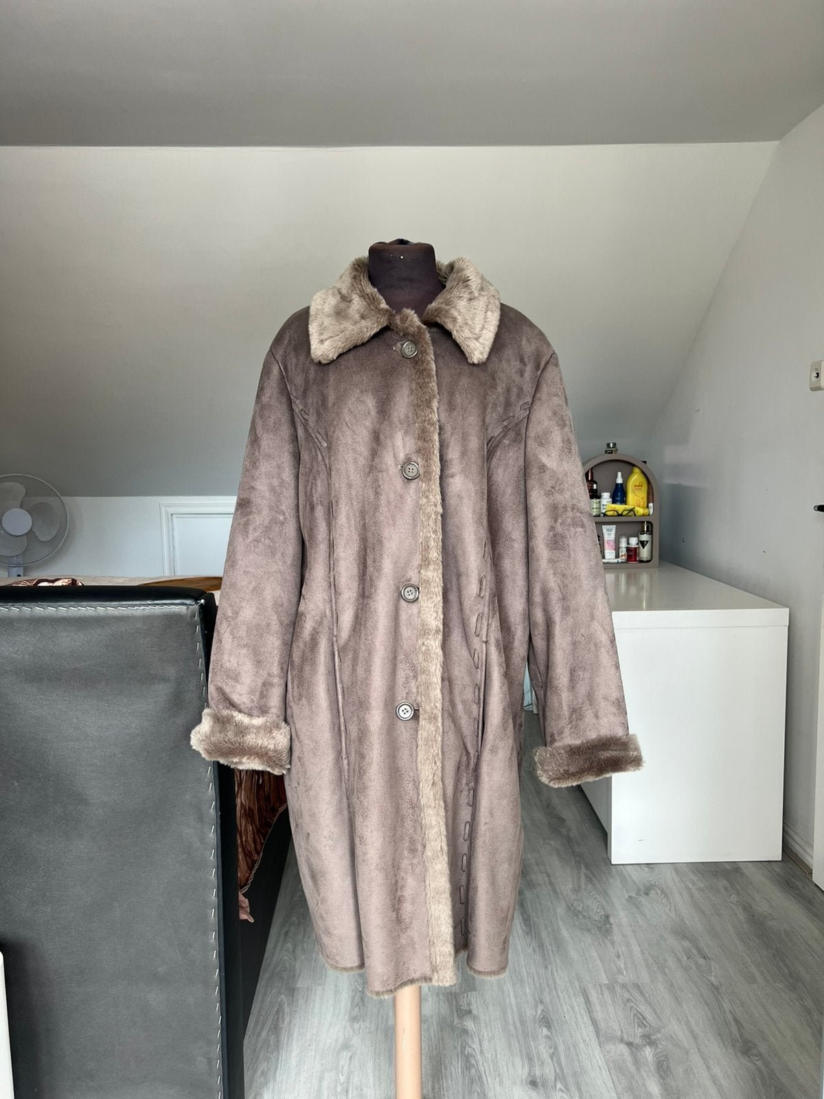 Vintage suede lange jas / mantel, Kleding | Dames, Ophalen of Verzenden, Zo goed als nieuw, Maat 42/44 (L)
