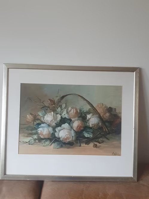 Prachtig stilleven rozen gesigneerd en getaxeerd., Ophalen
