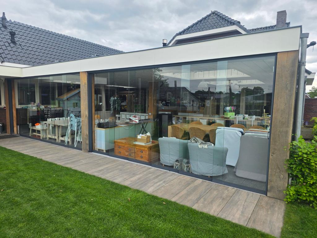 Schuiframen/glaswand/overkapping diverse maten, Doe-het-zelf en Verbouw, Glas en Ramen, Ophalen, Gebruikt, 160 cm of meer, Glasplaat