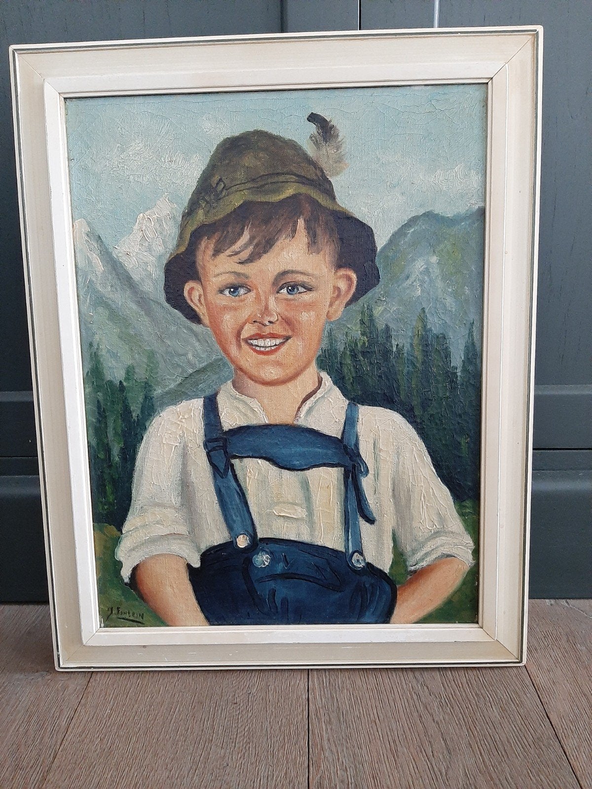 vintage schilderij van een jongetje / gesigneerd, Ophalen of Verzenden