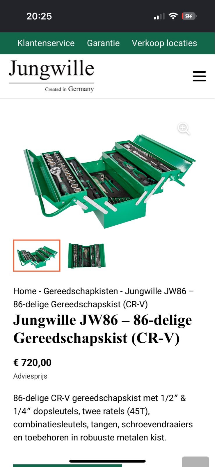 Jungwille JW86 - 86-delige Gereedschapskist (CR-V) Nieuw, Doe-het-zelf en Verbouw, Gereedschapskisten, Ophalen, Gevuld, Nieuw