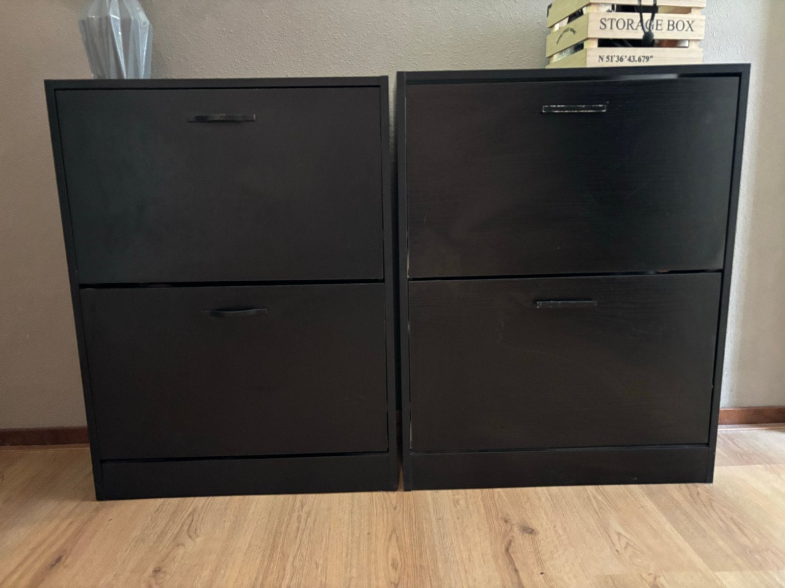 2 zwarte schoenenkasten, Ophalen, Gebruikt
