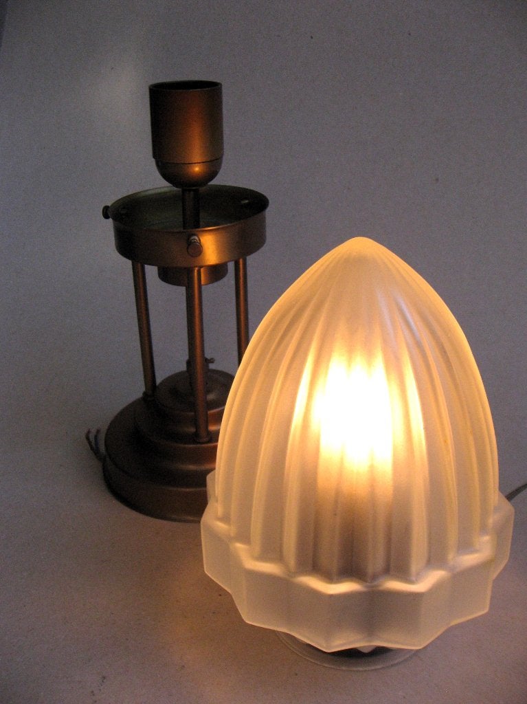 Art deco pafond of tafellamp , matglas en messing, Ophalen of Verzenden