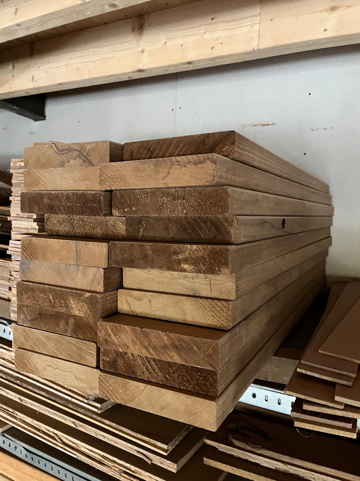 Thermische frake houten balkjes - 20 stuks (100x19x3,8 cm), Gebruikt, 25 tot 50 mm, Ophalen of Verzenden, Balk