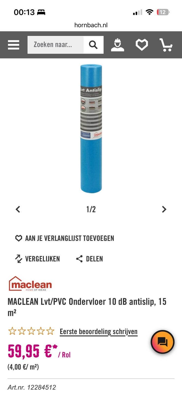 Maclean Ondervloer 10dB ongeveer 10 m2, Overige materialen, Gebruikt, 5 tot 10 m², Ophalen