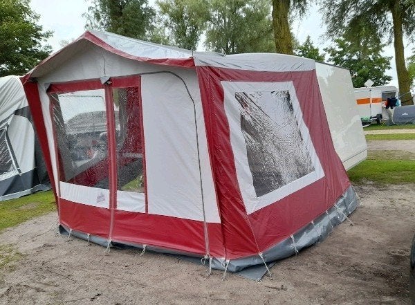 Voortent voor kleine caravan. Maat 1 Rood/Grijs., Ophalen, Gebruikt, Polyester, Overige merken