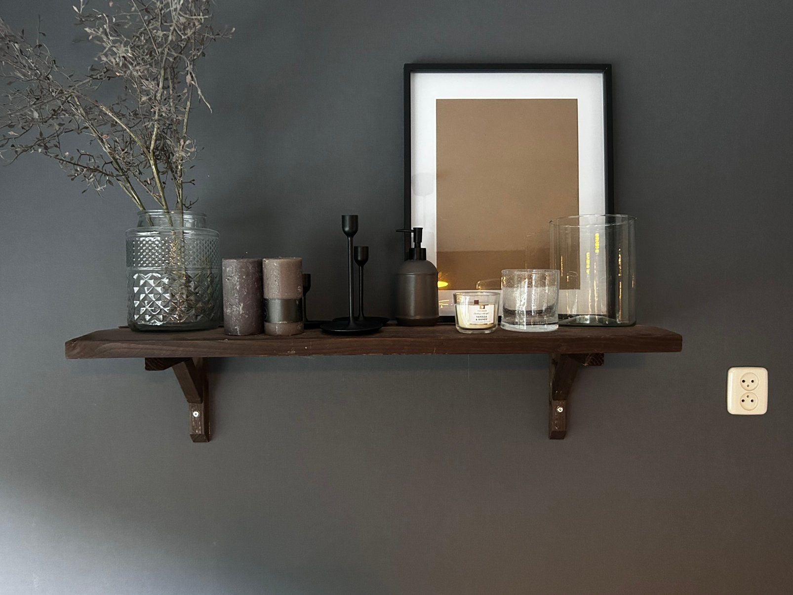 Landelijk houten Wandplank met steunen, Huis en Inrichting, Ophalen, Zo goed als nieuw