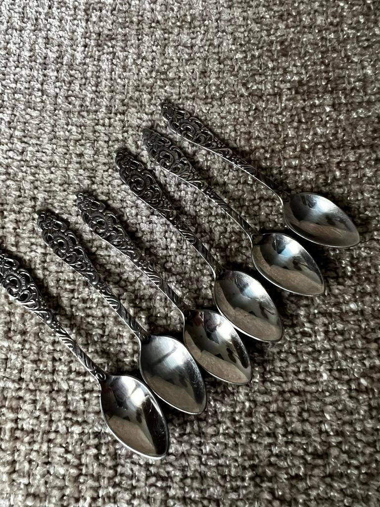 Set van 6 vintage theelepels/ filigraan/ verzilverd/ Sola, Ophalen of Verzenden