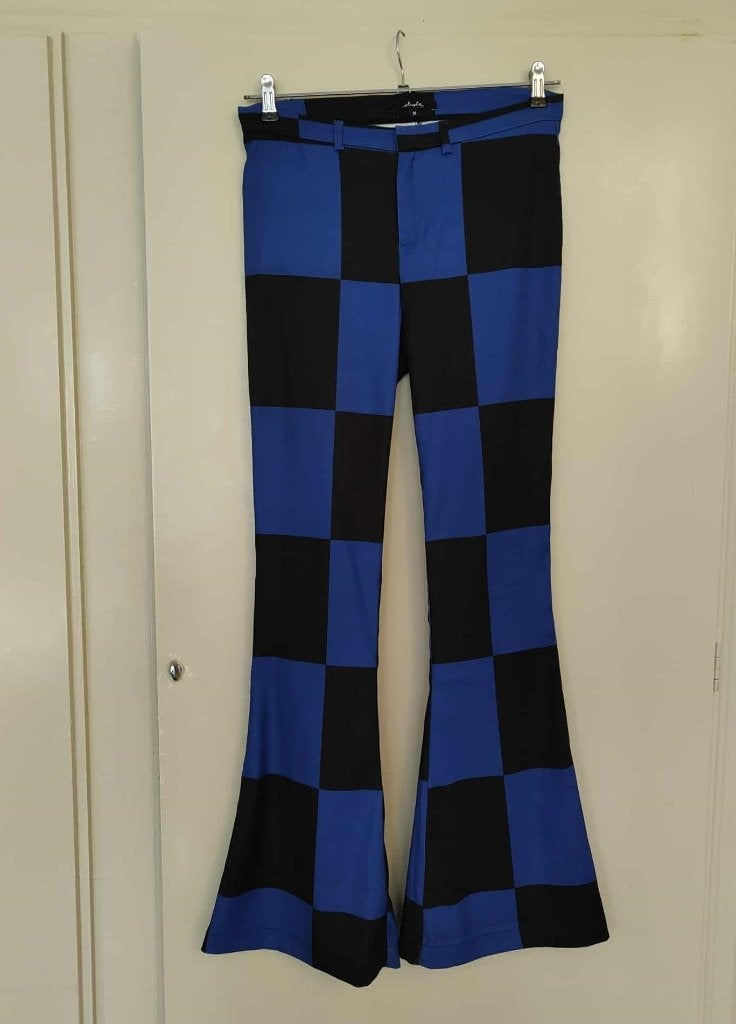 Stieglitz geblokte broek flared pants maat M lange dames, Maat 38/40 (M), Zwart, Stieglitz, Ophalen of Verzenden