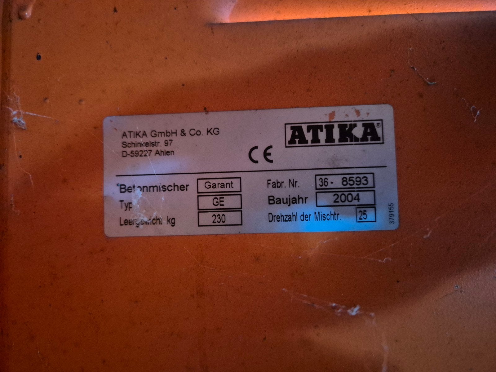 Atika Betonmischer GE - Bouwjaar 2004, Doe-het-zelf en Verbouw, Ophalen, Gebruikt
