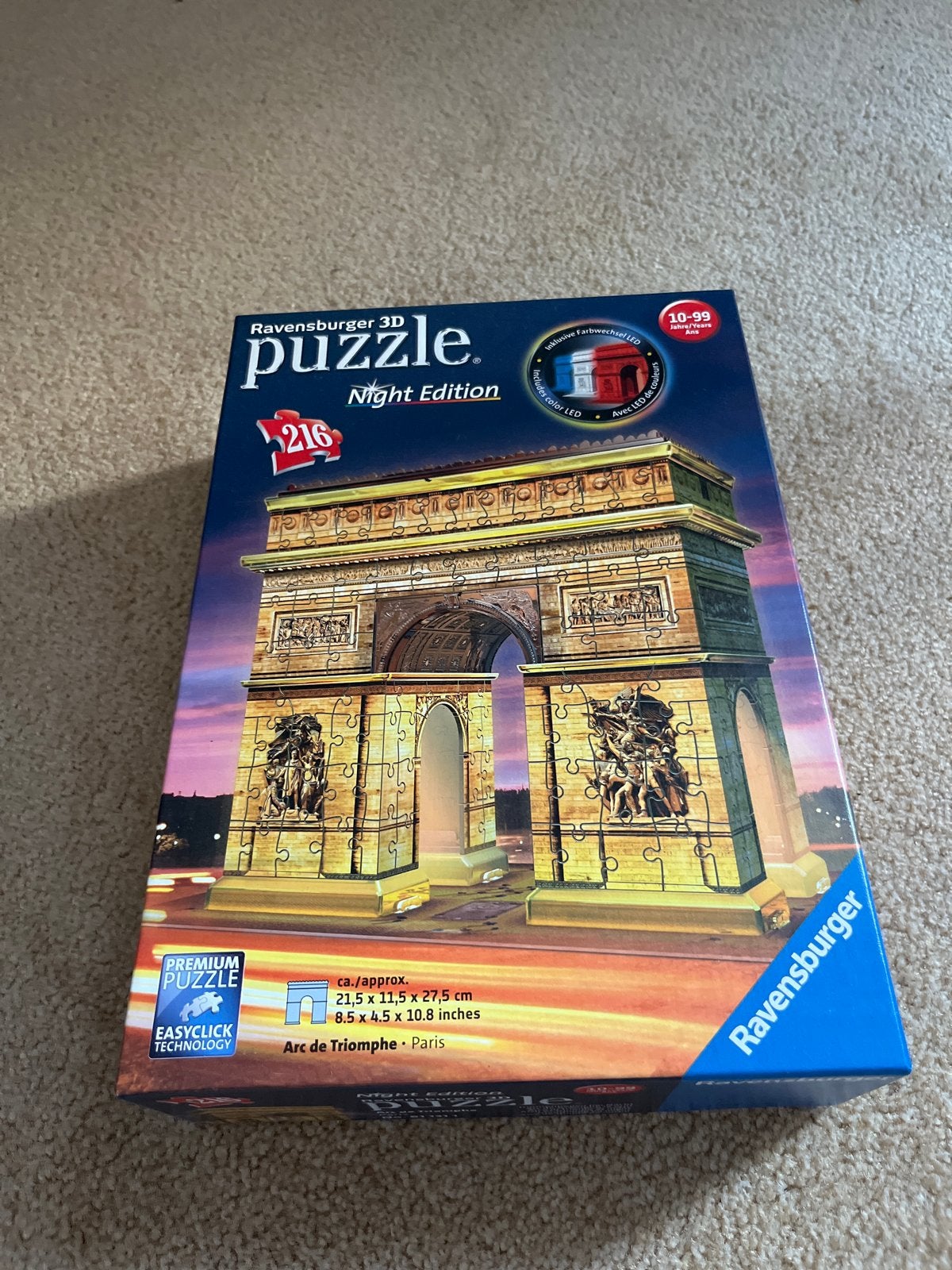 Ravensburger 3D Puzzel Arc de Triomphe Night Edition, Hobby en Vrije tijd, Denksport en Puzzels, Ophalen of Verzenden, Minder dan 500 stukjes