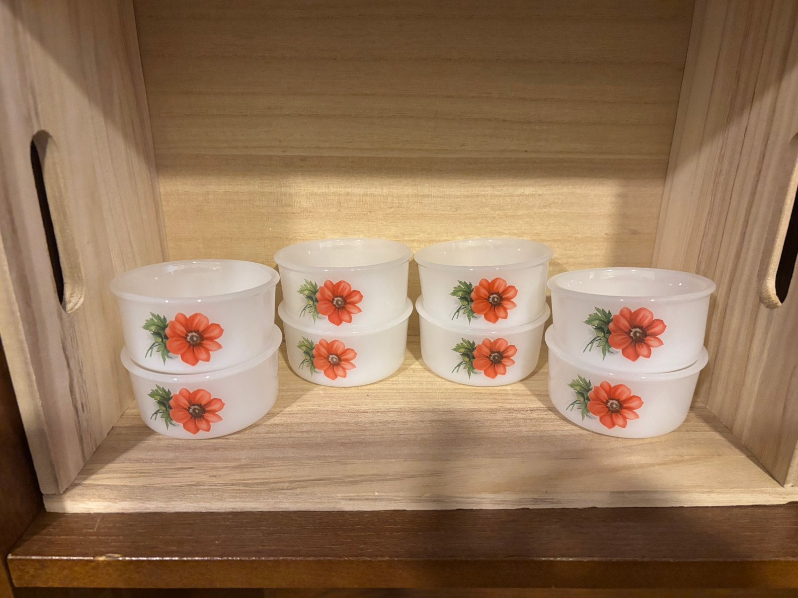 Set van 8 Arcopal France mini schaaltjes met bloemmotief, Ophalen of Verzenden, Overige stijlen, Glas, Schaal of Schalen