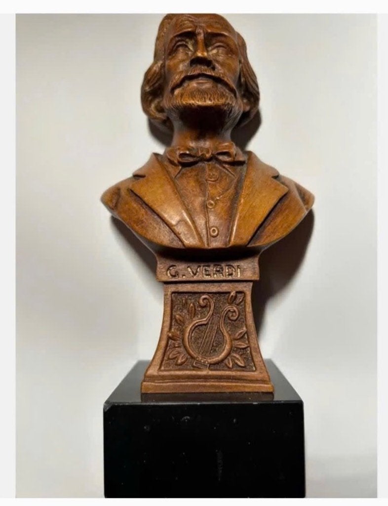 Prachtig beeld van componist Verdi, steen, op marmeren voet, Ophalen of Verzenden