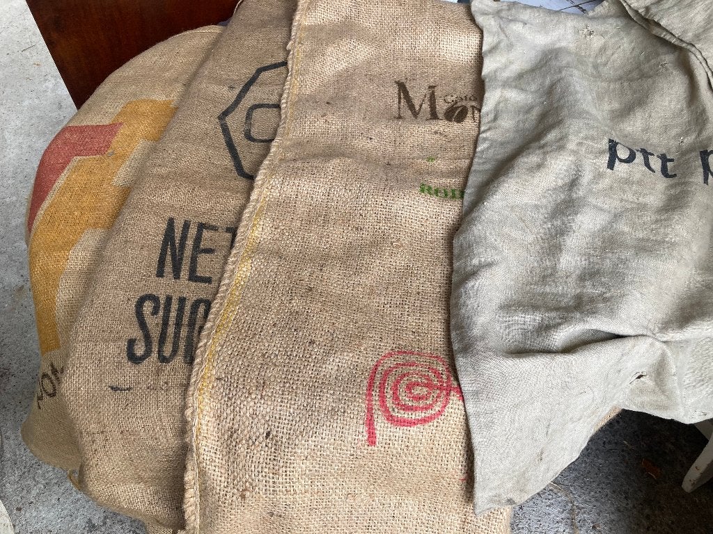 Brocante oude jute zakken - jute zak, ---, Ophalen of Verzenden, ---, ---
