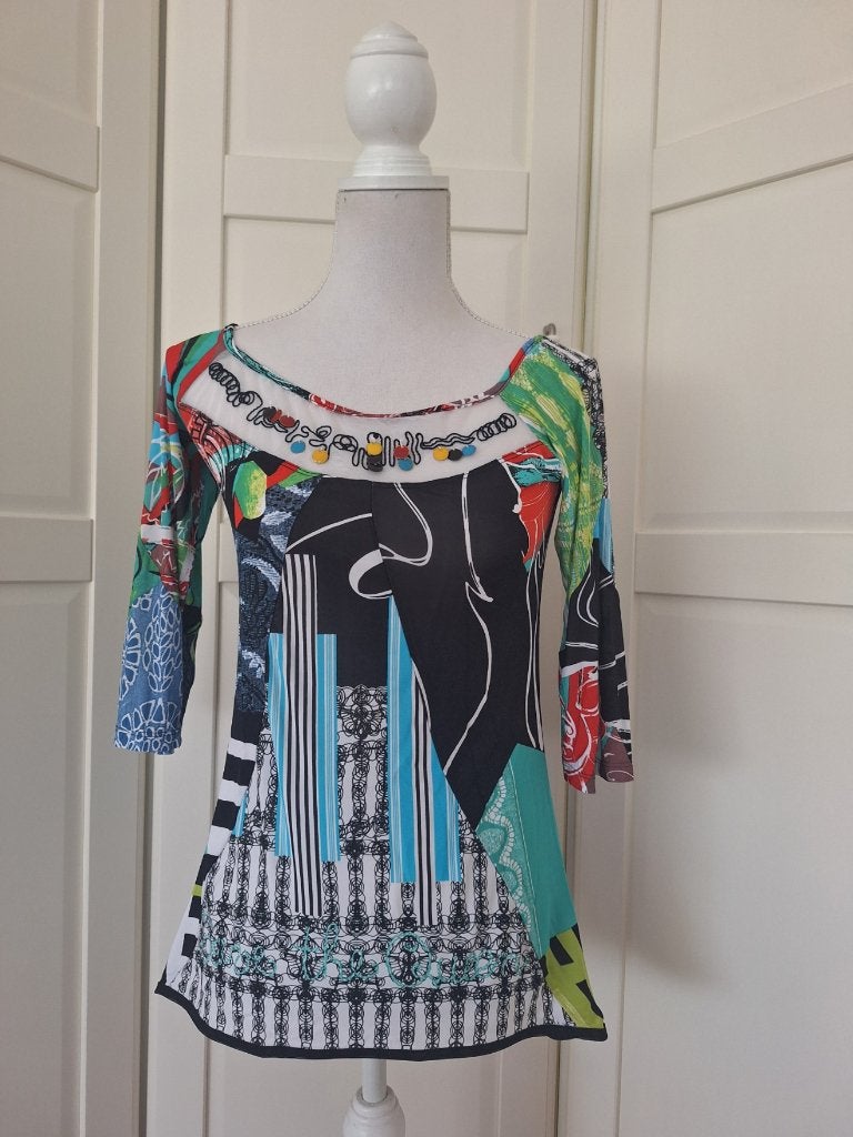 Save the Queen kleurige top, maat XXL (valt als M/L), Kleding | Dames, Tops, Gedragen, Maat 46/48 (XL) of groter, Zwart, Korte mouw