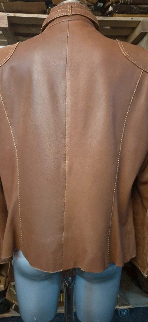 Leren dames jas, Bruin, Gelco, Maat 42/44 (L), Djt@dejuistetoon.eu