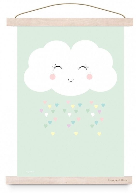 Kinderposter| Poster| Hartjesregen| Wolk| A3| Designed4kids, Rechthoekig Staand, Nieuw, Ophalen of Verzenden, A1 t/m A3