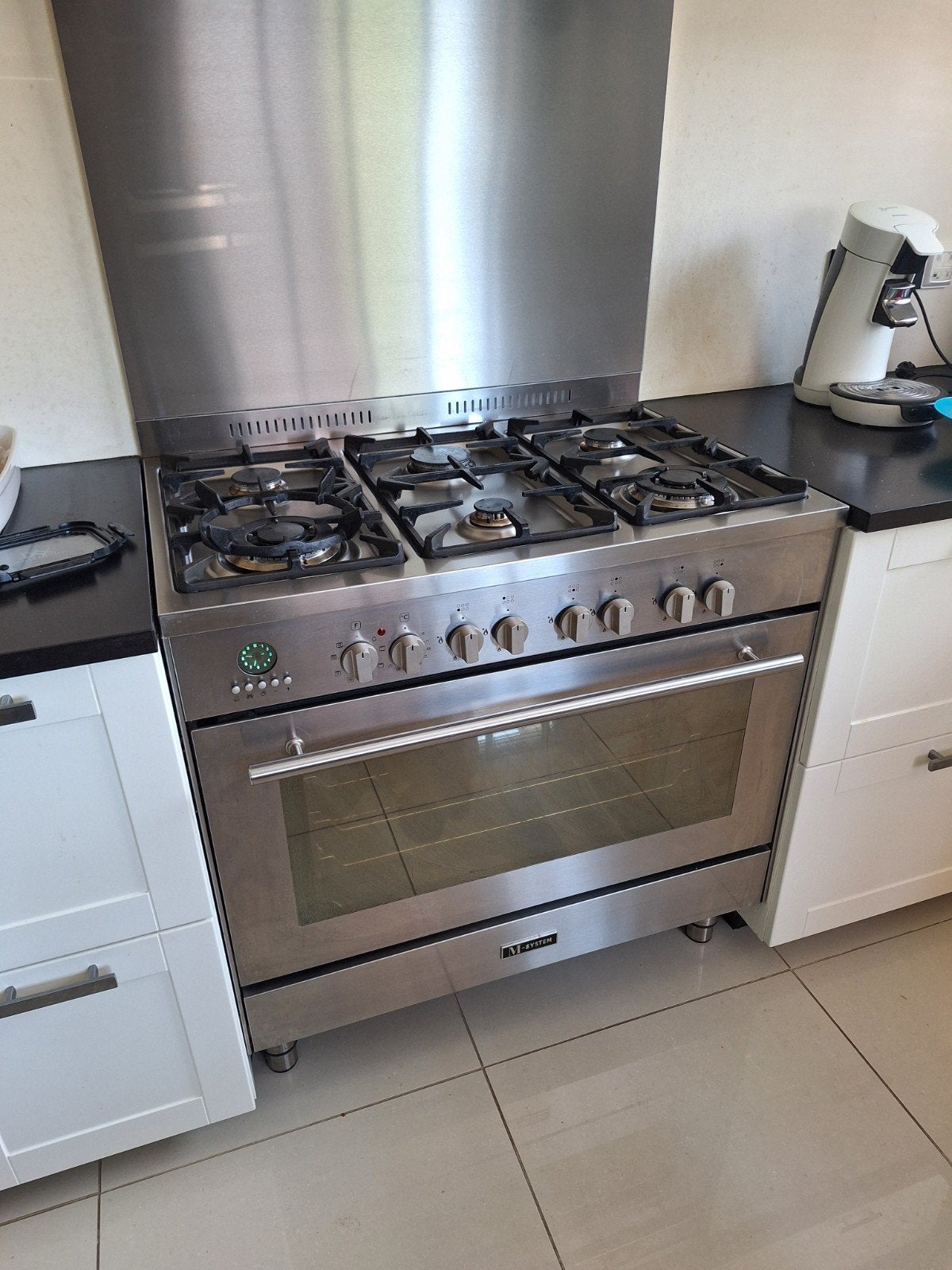Luxe M-System (Boretti) RVS Fornuis 90cm Gas + Grote Oven, Witgoed en Apparatuur, Fornuizen, Ophalen, Gebruikt, 60 cm of meer