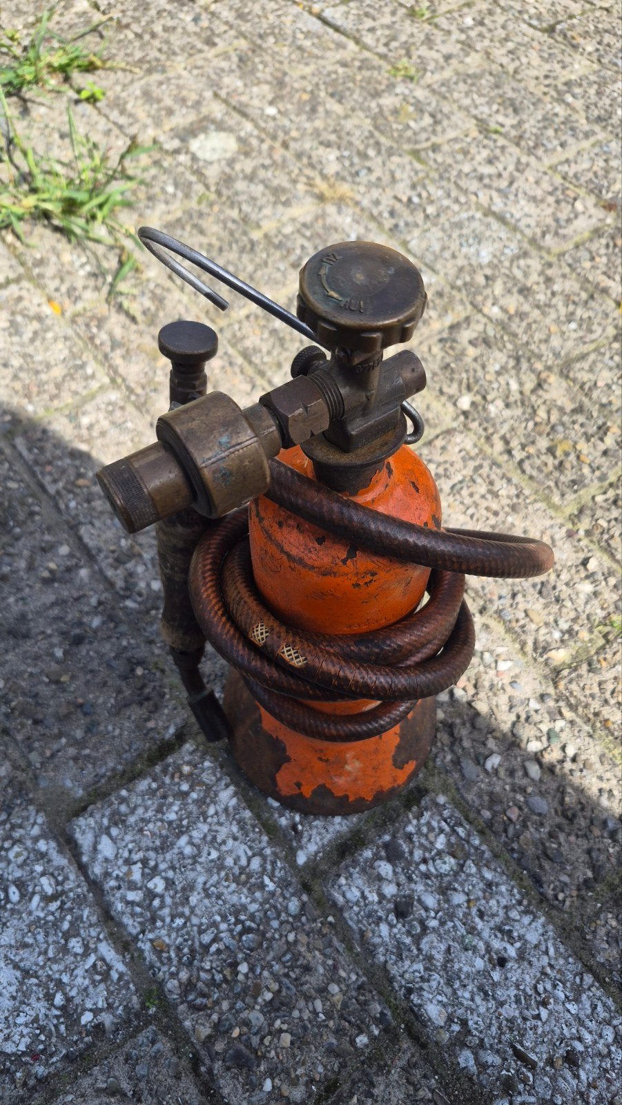 Vintage Gasbrander / Soldeerfles met Brander en Slang, Ophalen of Verzenden, Gebruikt